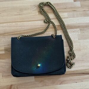 Madewell Black Leather Crossbody with Gold Chain Strap